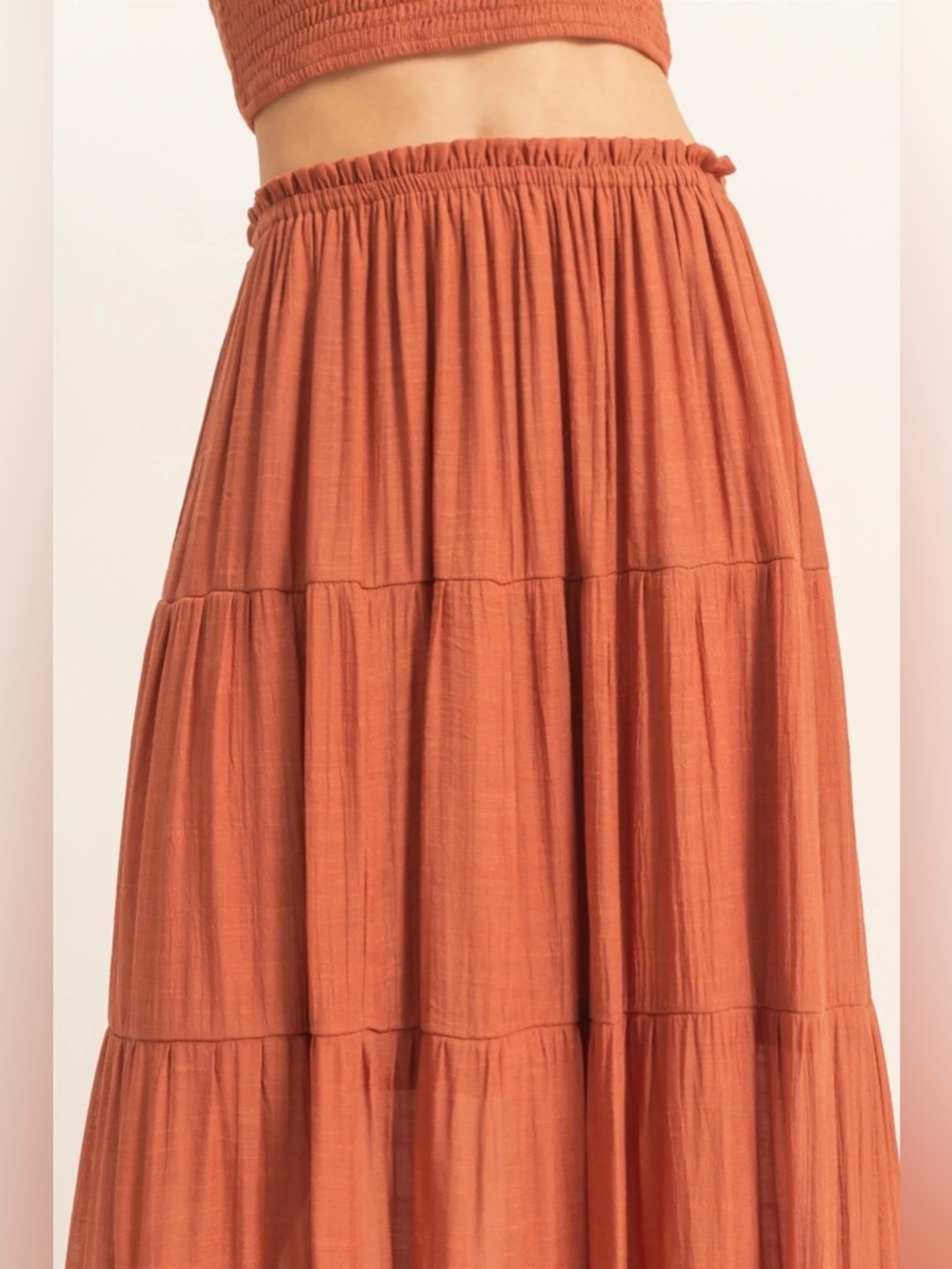 NEW HYFVE Rust Smocked Tube Top & Tiered Maxi Skirt Set Size Large - Picture 4 of 7